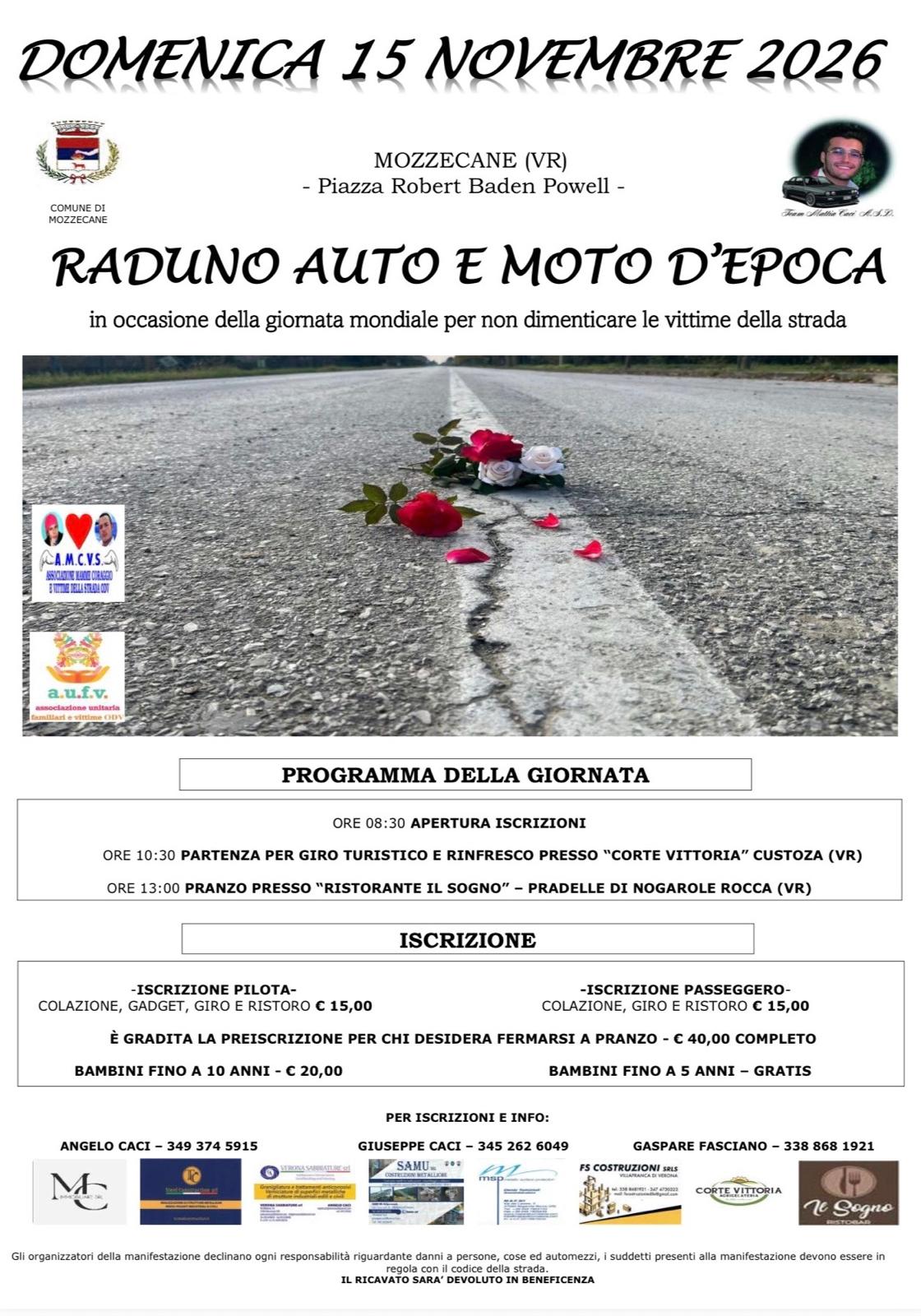 A Mozzecane il raduno di auto e moto d’epoca per la Giornata Mondiale in Memoria delle Vittime della Strada